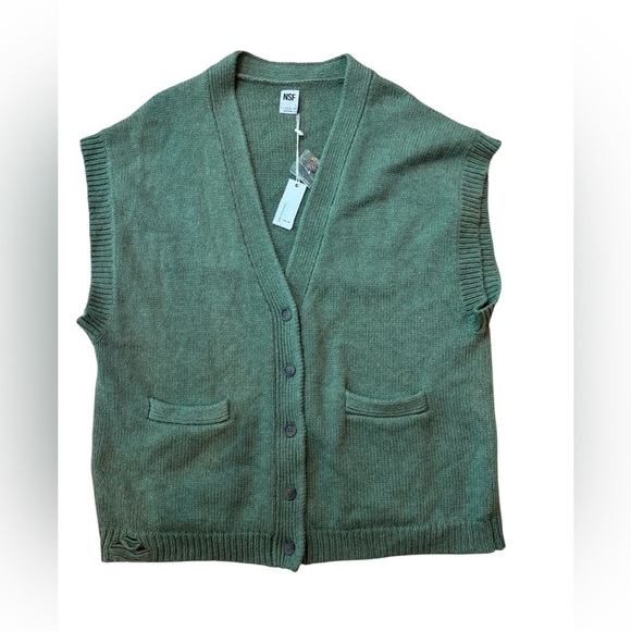 Nordstrom NSF Sweater Vest Green Oversized NWT Size Large - Picture 1 of 6